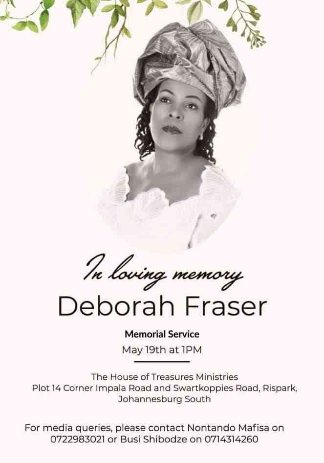 Dr Deborah Frasers Memorial Service (Details)